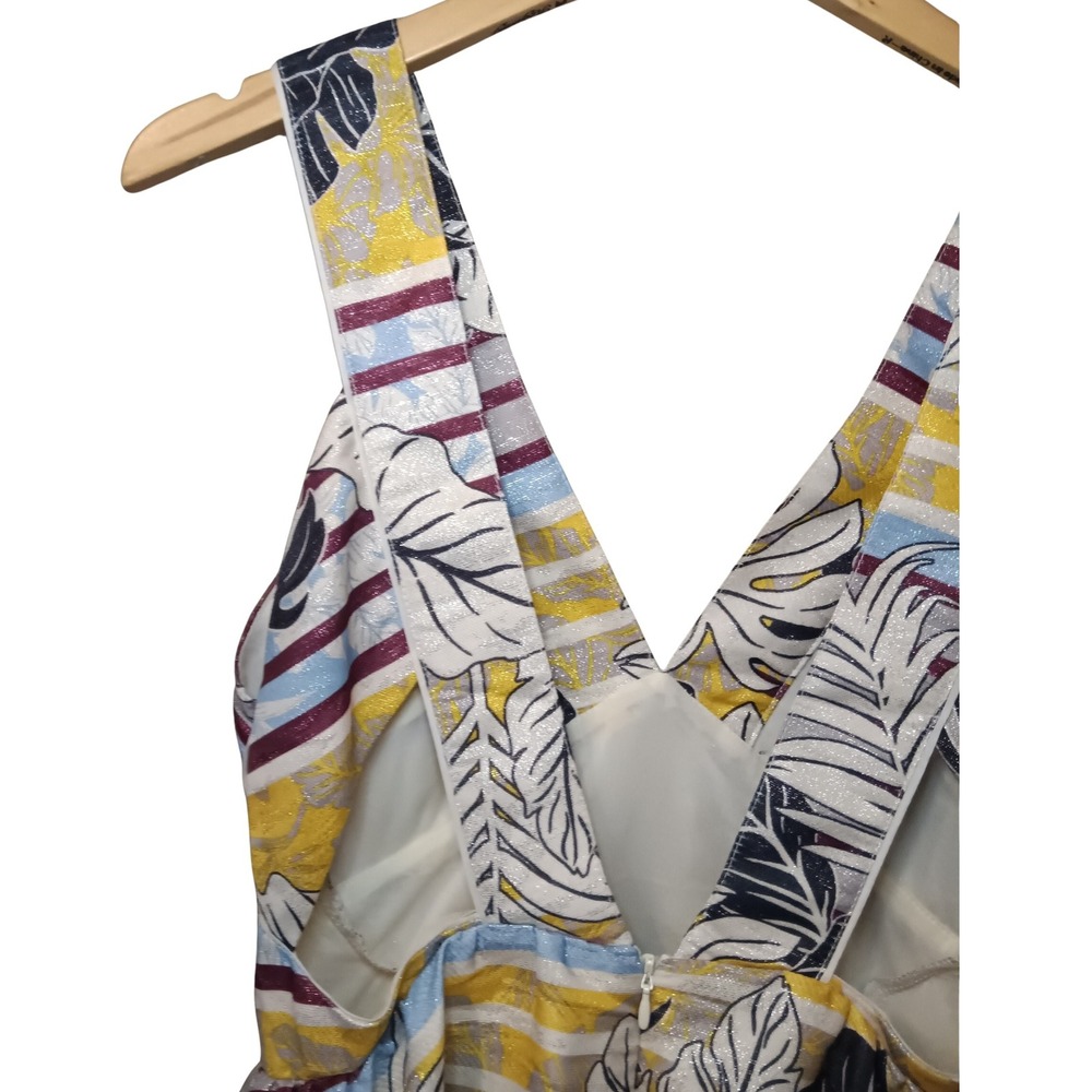 H&M Tropical Floral Leaf Striped Mini Dress Sleeveless Party Casual Women's SZ 8 - Picture 4 of 11